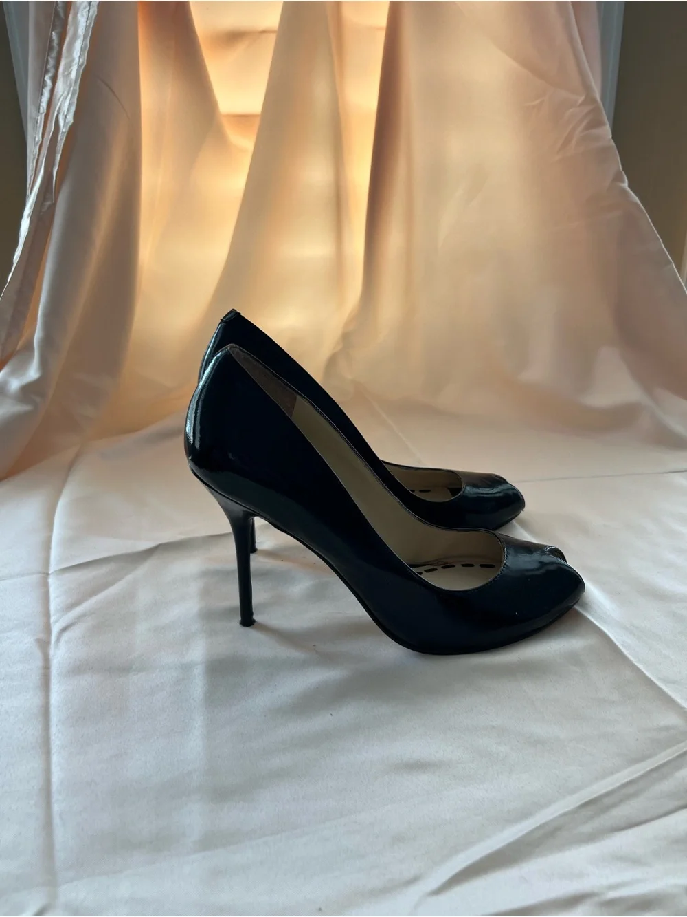 Enzo Angiolini Black Patent Open-Toe Pumps